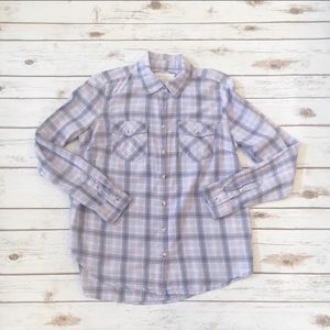 Sonoma Lavender Cotton Plaid Button Down Size Small